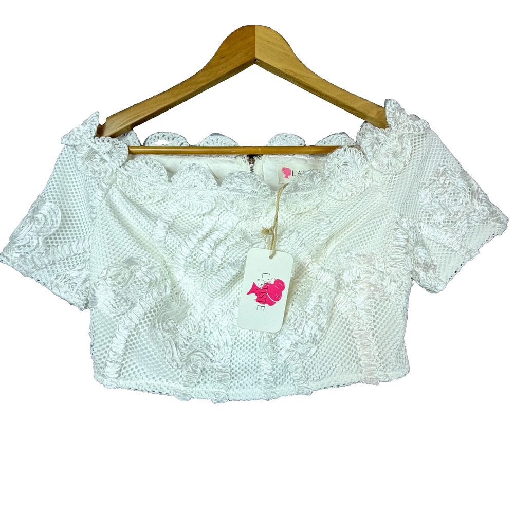 Latiste By Amy Crop Top Women Small White Lace Fairy Angelcore Coquette Delicate